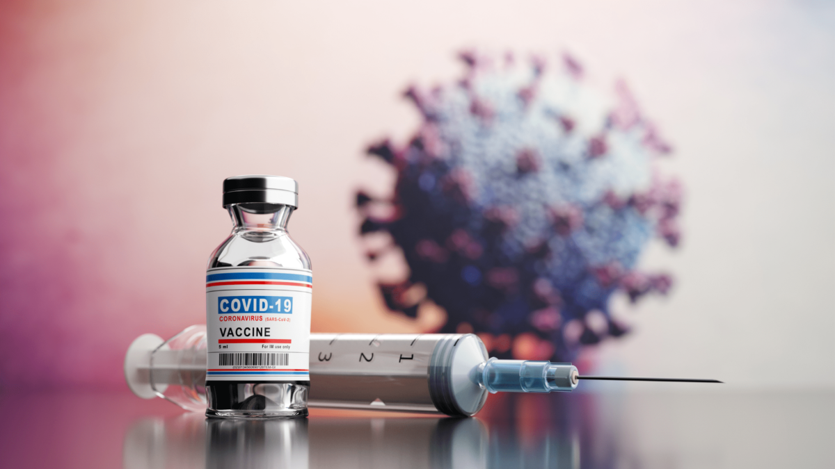 Blog header photo for Physician Health & Wellness in the Era of COVID-19: Better Days Ahead - the Rollout of Vaccines, depicting a Covid-19 vaccine in a bottle